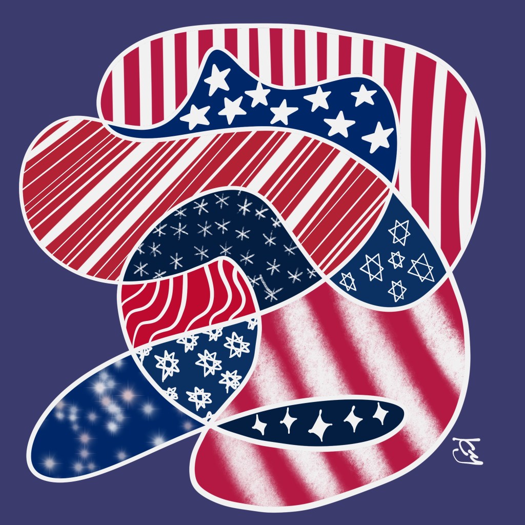 Abstract rendition of Old Glory, the American flag in red white and blue with stars and stripes 