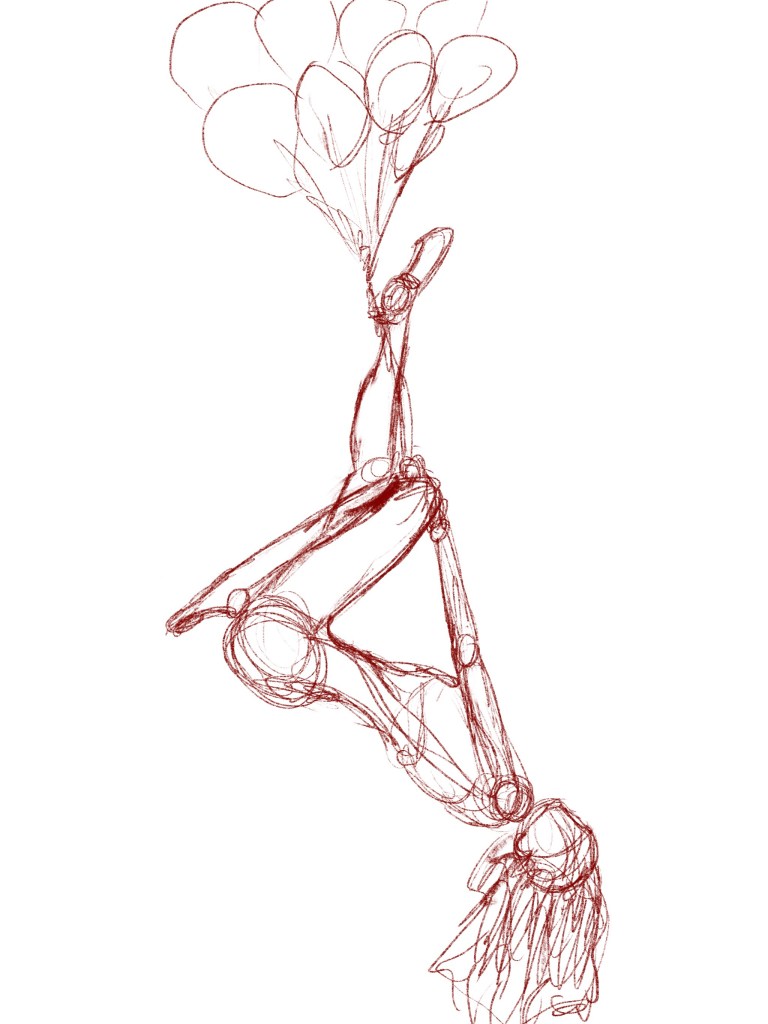 Rough sketch of an upside down figure drawing