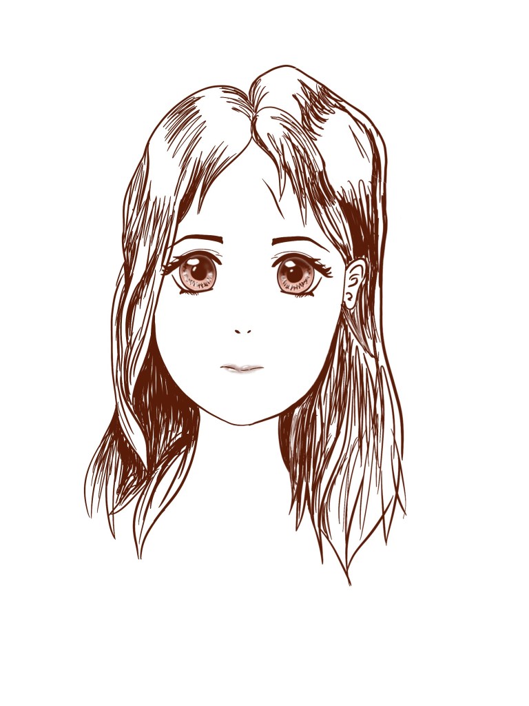 Line art of a woman’s face in an anime style