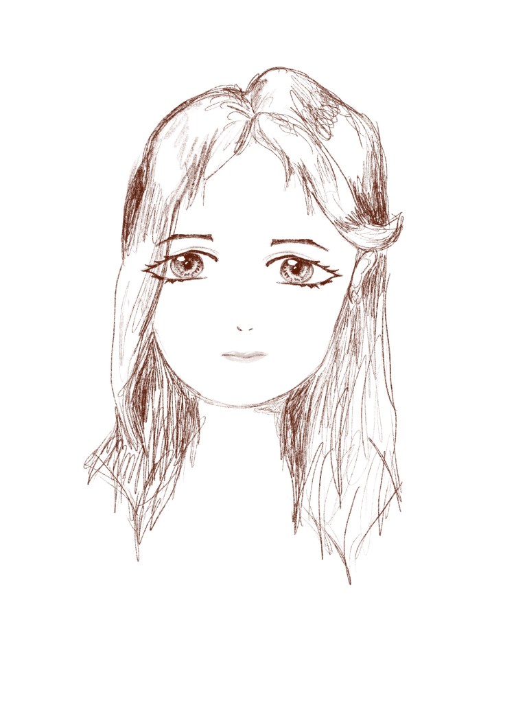 Rough sketch of a woman’s face in an anime style