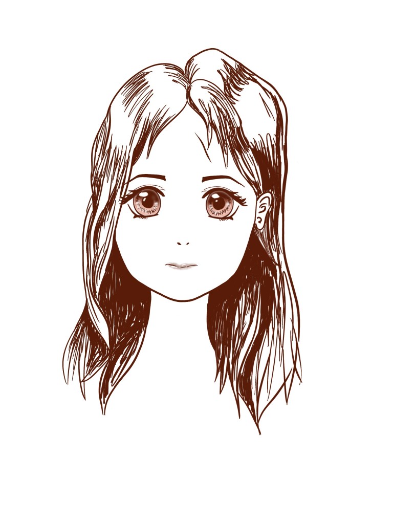 Line art of a woman’s face in an anime style