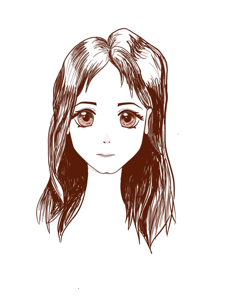 Line art of a woman’s face in an anime style