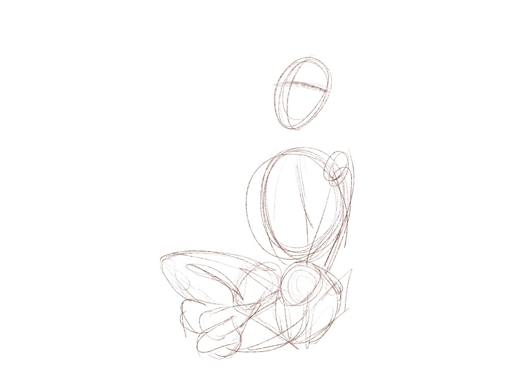 Rough figure drawing sketch of a person sitting cross legged