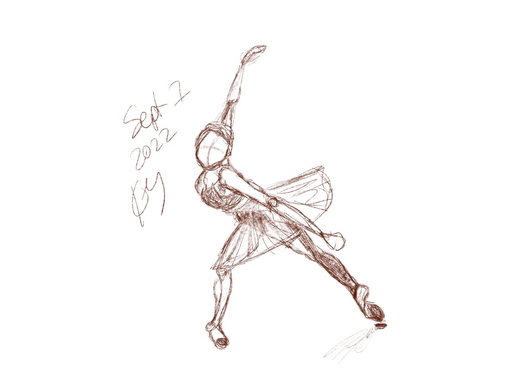 Rough figure drawing sketch of a ballerina in a tutu