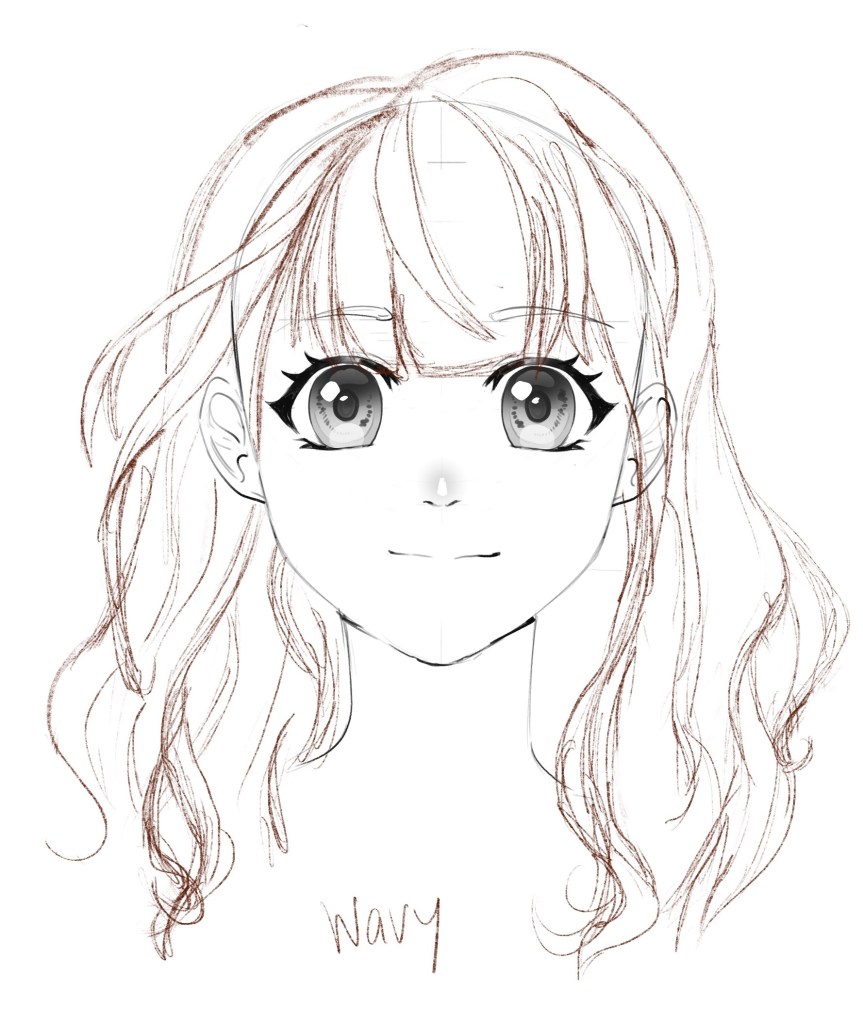 From Anime Academy female hair lesson; anime girl with wavy hair