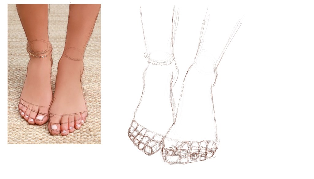 Rough figure drawing sketch of feet
