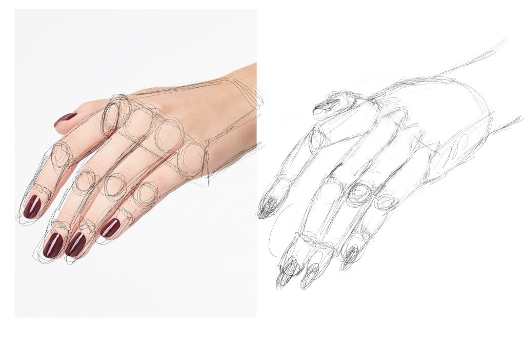 Rough figure drawing sketch of a hand
