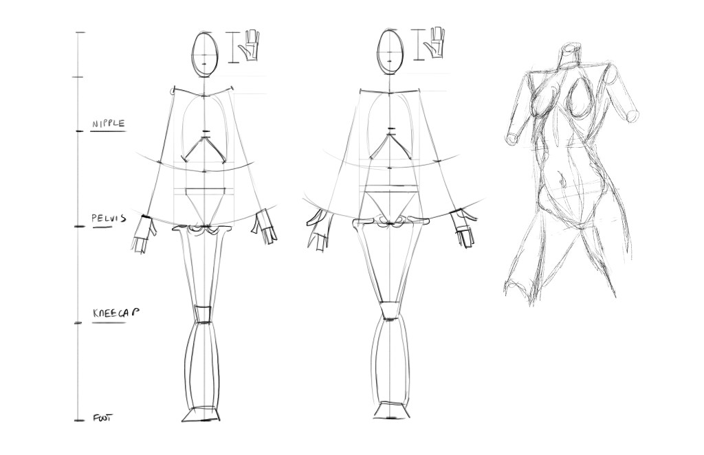 Rough figure drawing sketch of human proportions