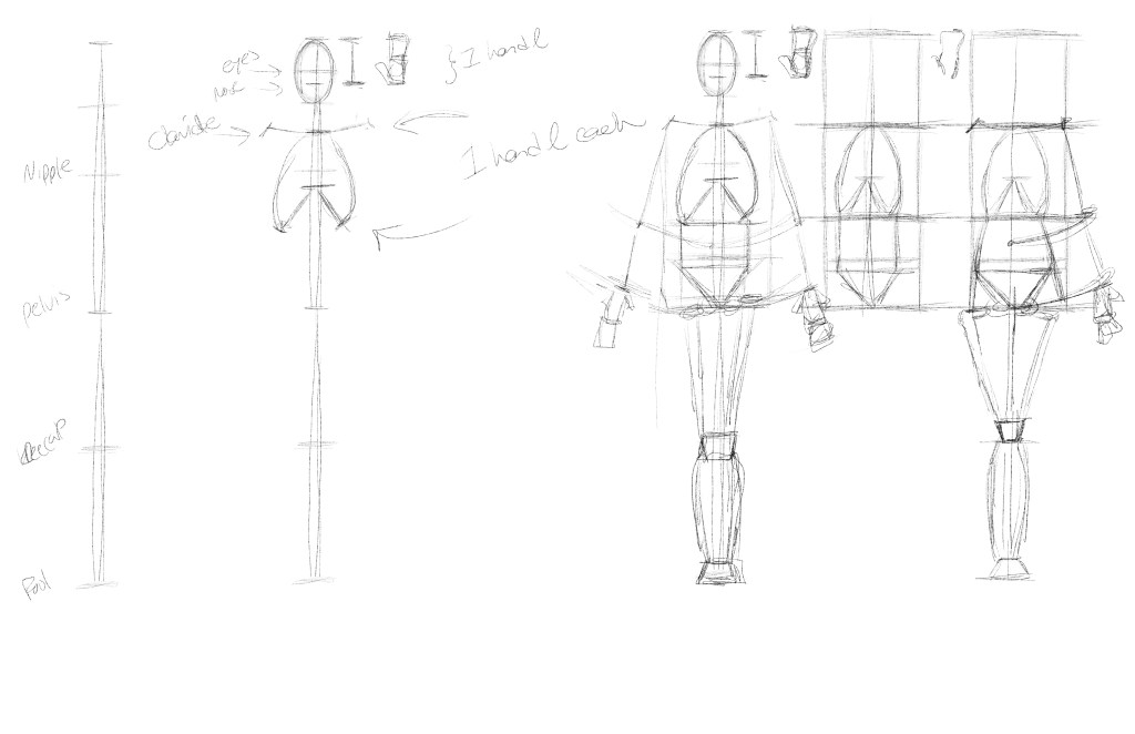 Rough figure drawing sketch of human proportions