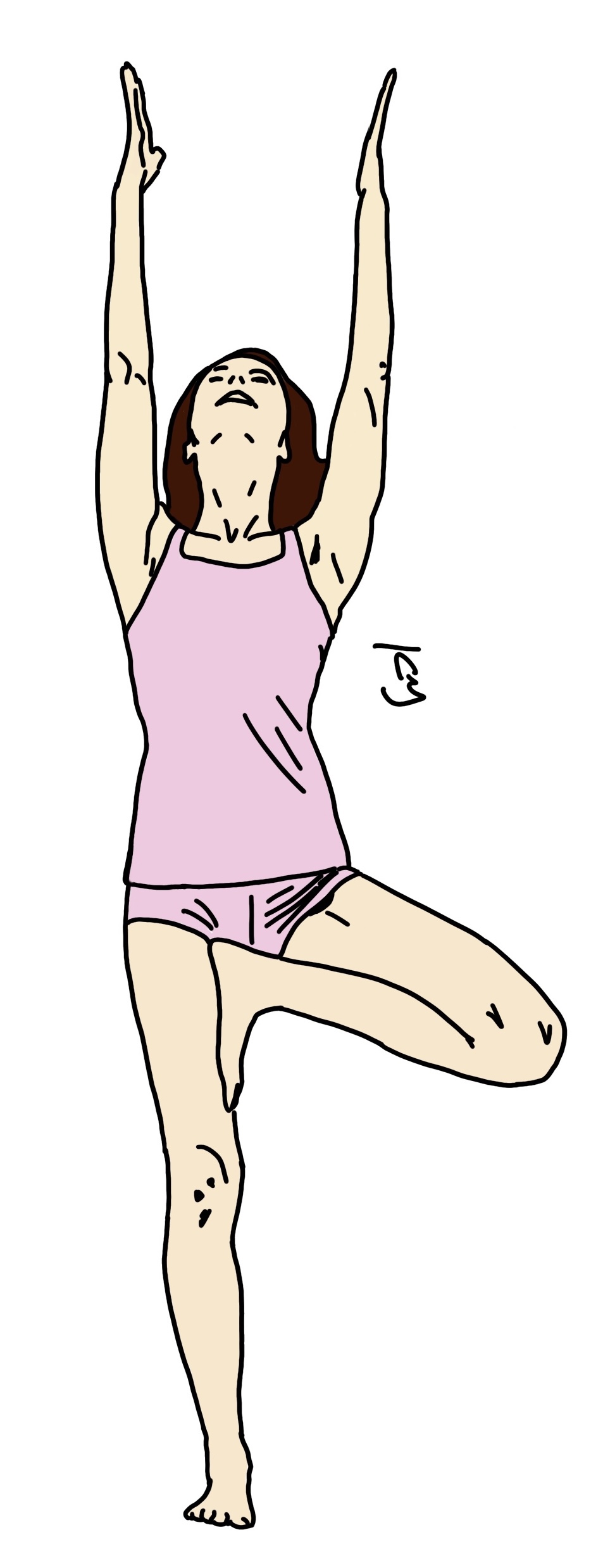 line art drawing of a woman doing yoga standing in tree pose